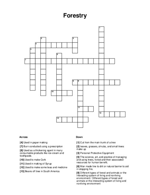 Forestry Crossword Puzzle