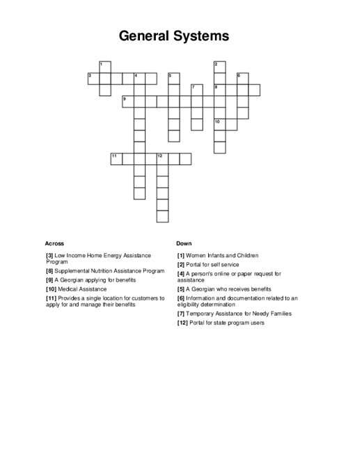 General Systems Crossword Puzzle