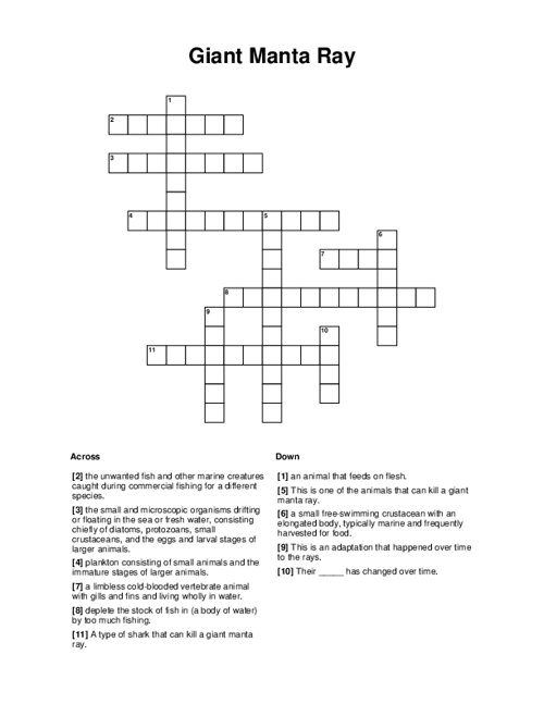Giant Manta Ray Crossword Puzzle