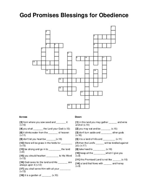 God Promises Blessings for Obedience Crossword Puzzle