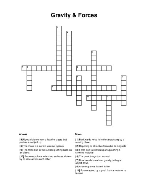 Gravity Forces Crossword Puzzle