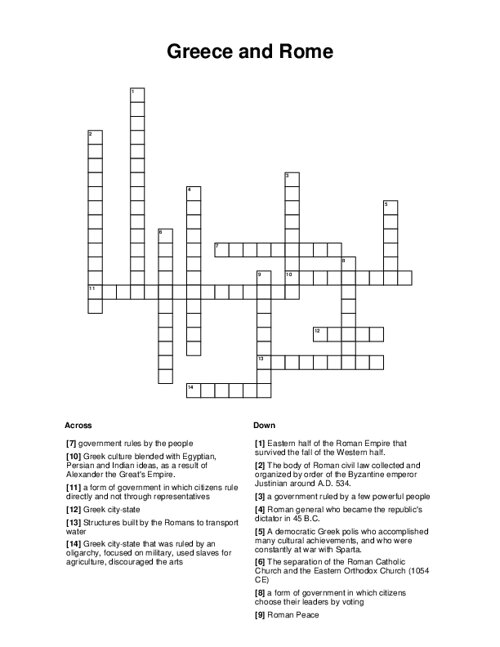 Greece and Rome Crossword Puzzle