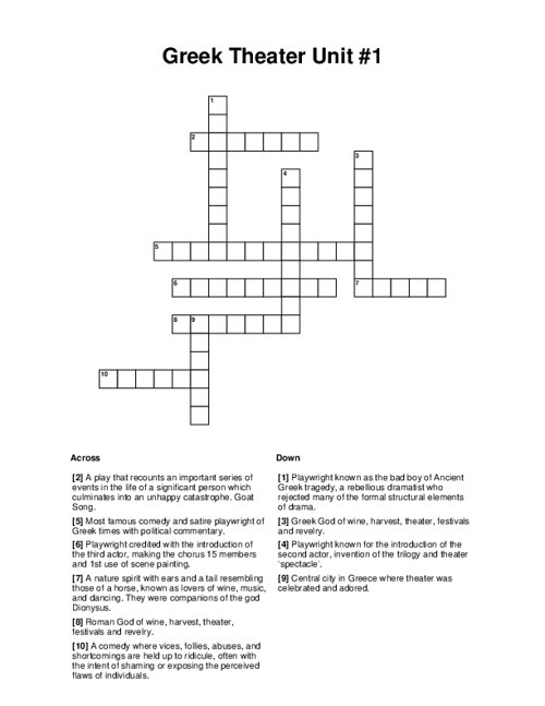 Greek Theater Unit #1 Crossword Puzzle