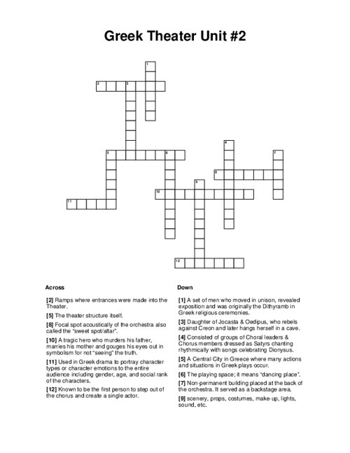 Greek Theater Unit 2 Crossword Puzzle