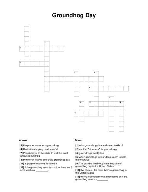 Groundhog Day Crossword Puzzle