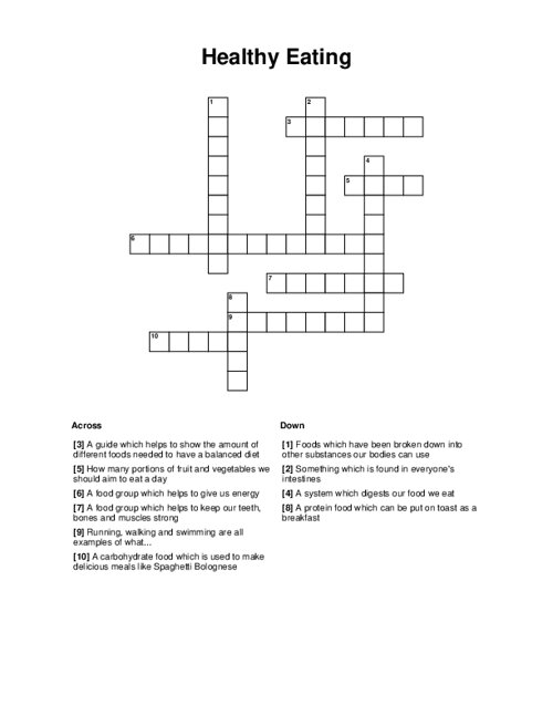 Healthy Eating Crossword Puzzle