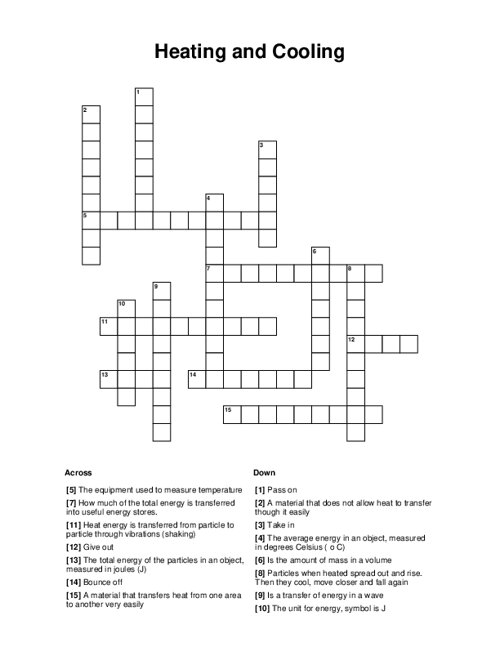 Heating and Cooling Crossword Puzzle