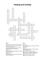 Heating and Cooling Crossword Puzzle
