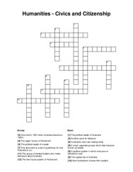 Humanities - Civics and Citizenship Crossword Puzzle