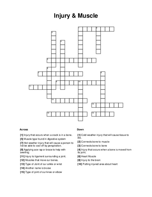 Injury Muscle Crossword Puzzle