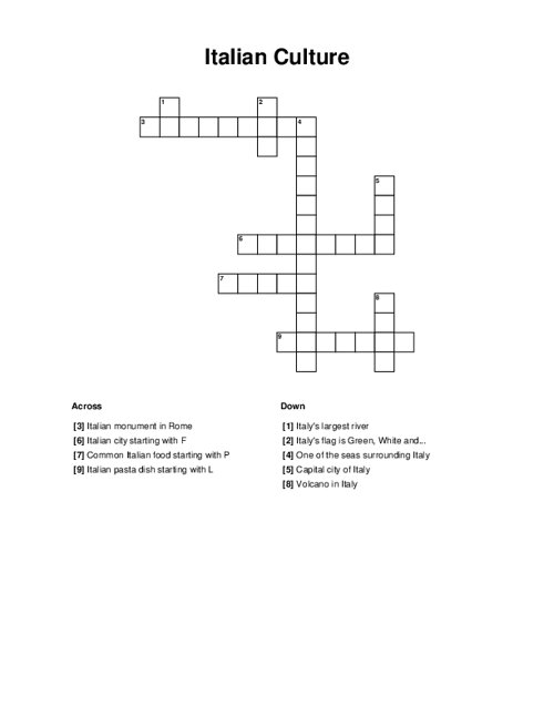 Italian Culture Crossword Puzzle
