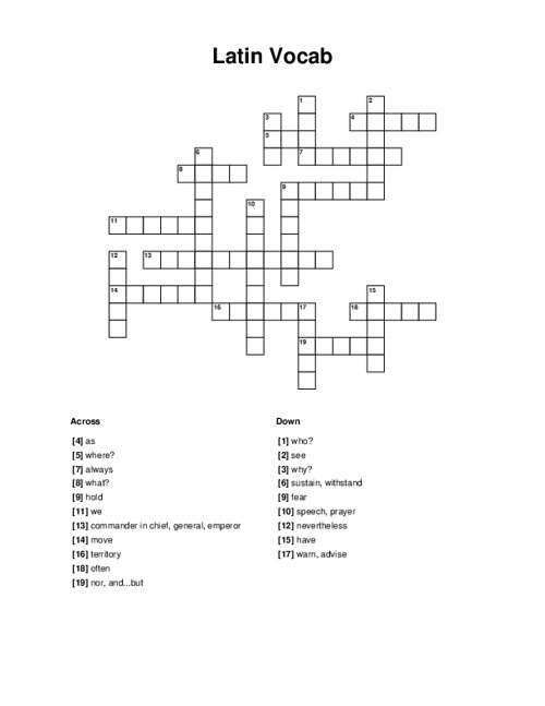 Latin Vocab Crossword Puzzle