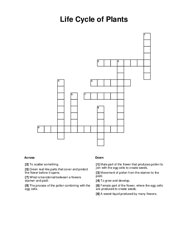 Life Cycle of Plants Crossword Puzzle