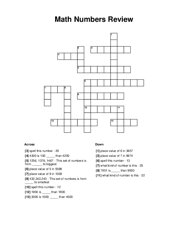 Math Numbers Review Crossword Puzzle