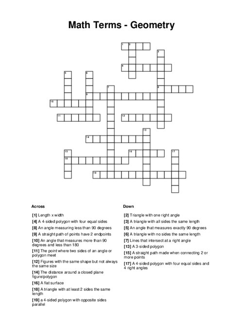 Math Terms Geometry Crossword