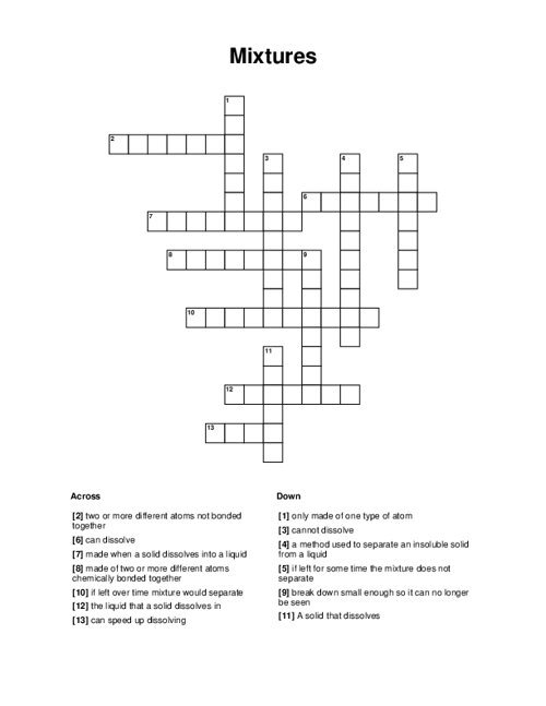Mixtures Crossword Puzzle