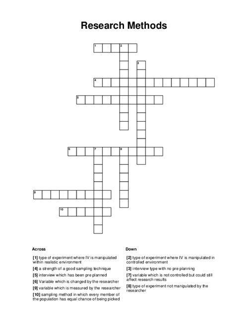 Research Methods Crossword Puzzle