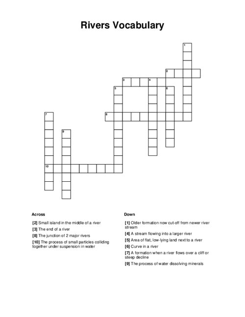 Rivers Vocabulary Crossword Puzzle