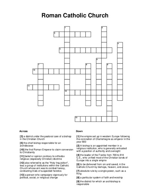 Roman Catholic Church Crossword Puzzle