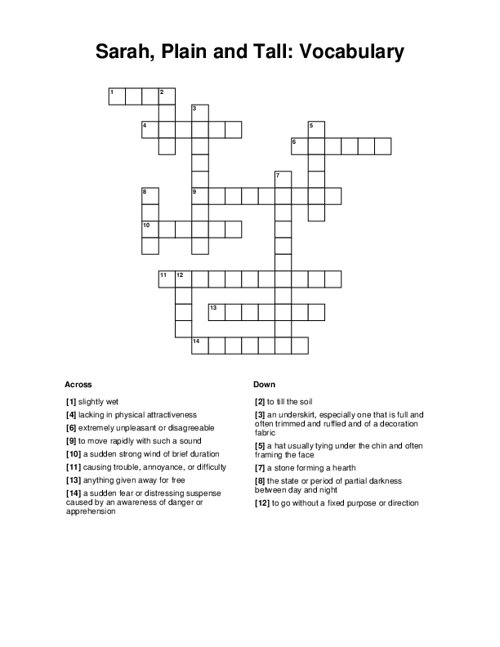 Sarah, Plain and Tall: Vocabulary Crossword Puzzle