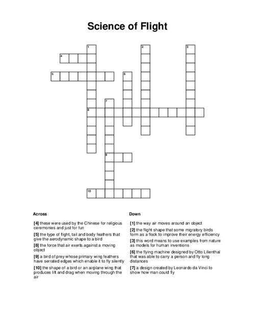 Science of Flight Crossword Puzzle