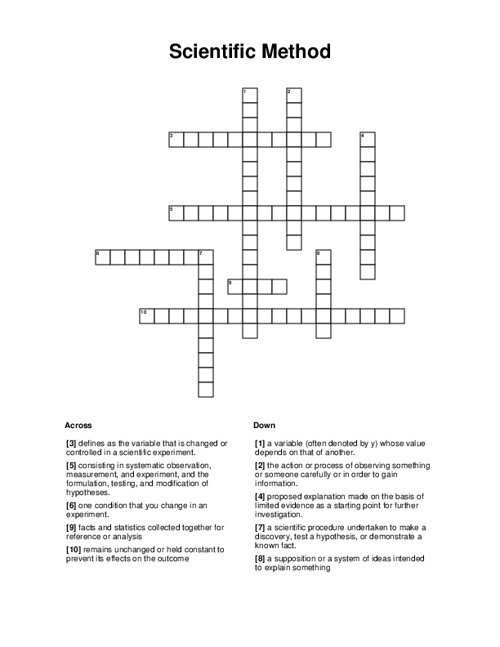 Scientific Method Crossword Puzzle