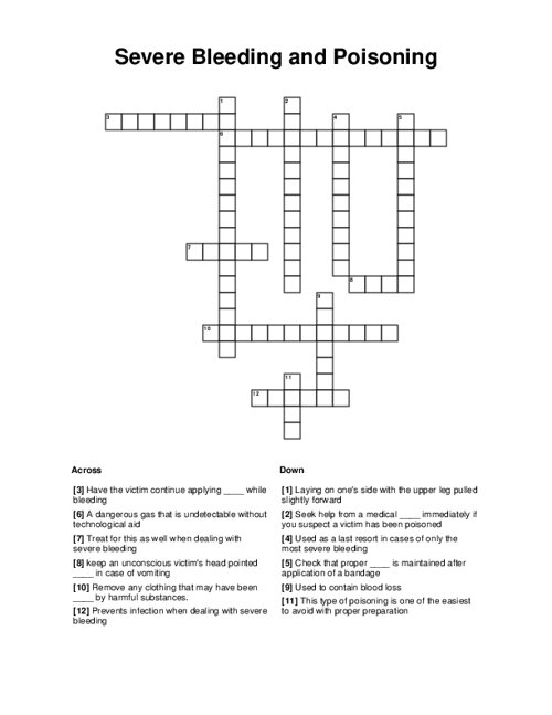 Severe Bleeding and Poisoning Crossword Puzzle