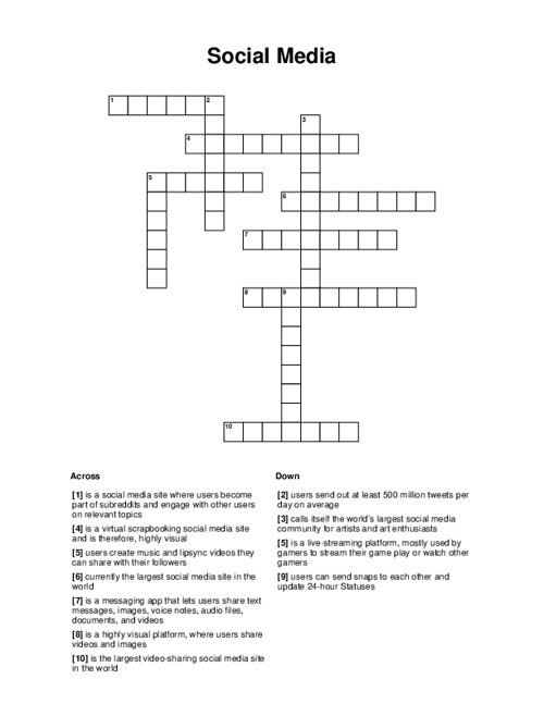 Social Media Crossword Puzzle