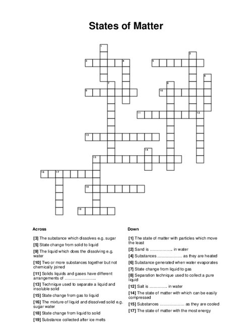 States Of Matter Crossword