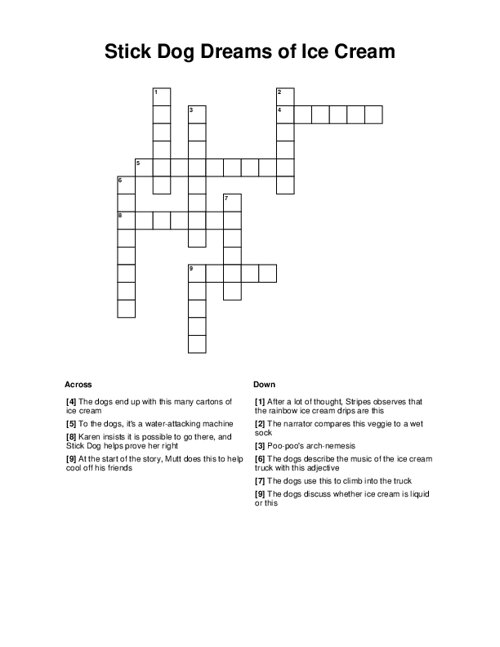 Stick Dog Dreams of Ice Cream Crossword Puzzle