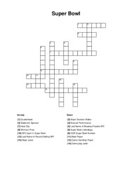 Super Bowl Crossword Puzzle