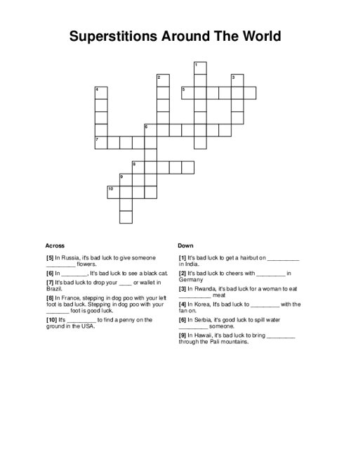 Superstitions Around The World Crossword Puzzle