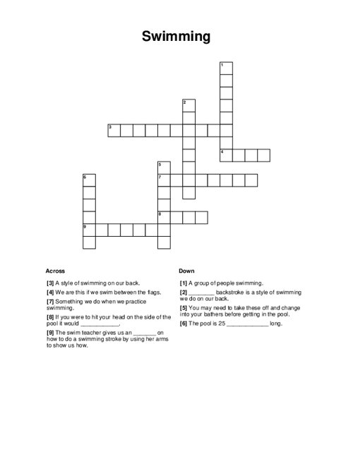 Swimming Crossword Puzzle