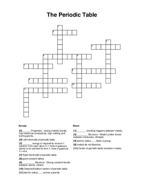 Periodic Table Crossword Puzzle Answer Key