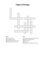 Types of Energy Crossword Puzzle