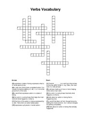 Verbs Vocabulary Crossword Puzzle