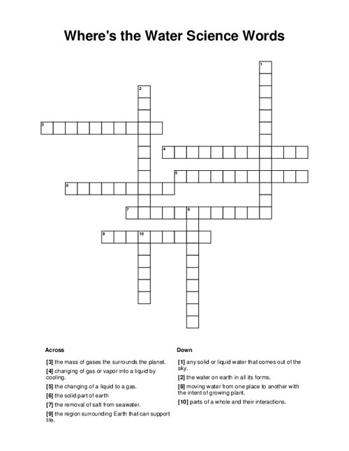 Where's the Water Science Words Crossword Puzzle