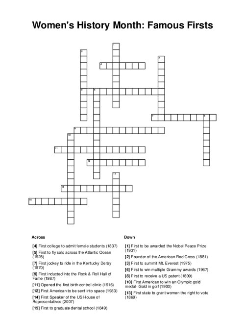 Women's History Month: Famous Firsts Crossword Puzzle