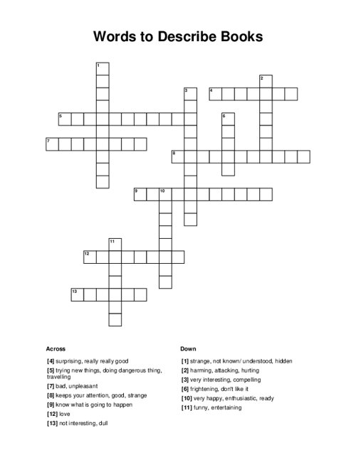 Words to Describe Books Crossword Puzzle