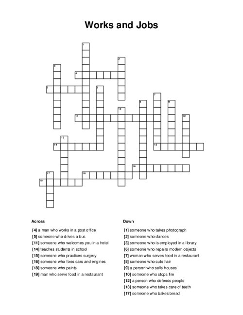 Works and Jobs Crossword Puzzle