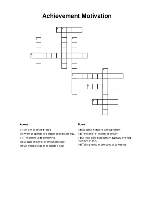 Achievement Motivation Crossword Achievement Motivation Crossword