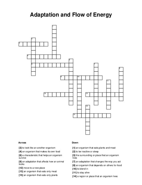 Adaptation and Flow of Energy Crossword Puzzle