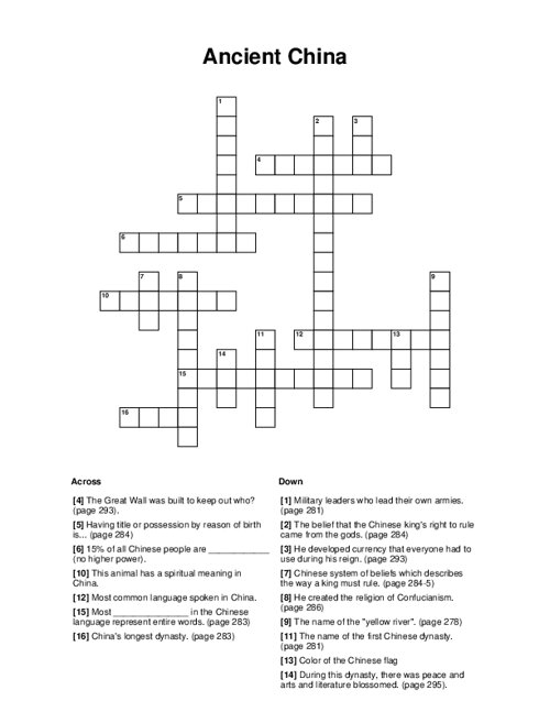 Ancient China Crossword