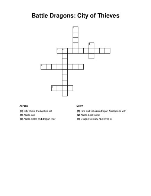 Battle Dragons: City of Thieves Crossword Puzzle
