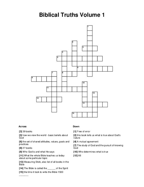 Biblical Truths Volume 1 Crossword Puzzle