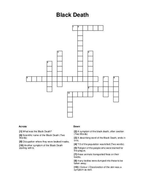 Black Death Crossword Puzzle