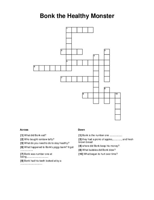 Bonk the Healthy Monster Crossword Puzzle