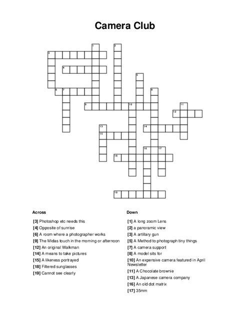 Camera Club Crossword Puzzle