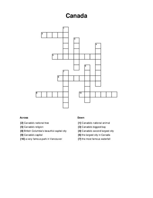 Canada Crossword Puzzle