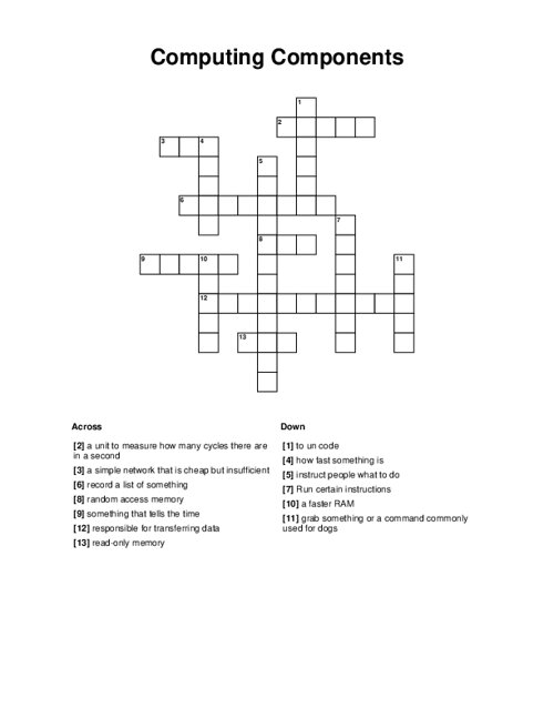 Computing Components Crossword Puzzle
